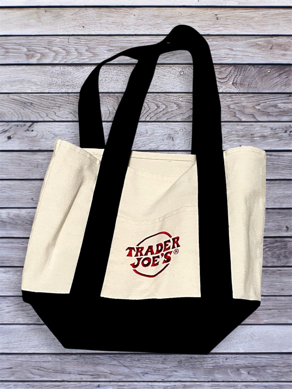 NWOT Trader Joe's Canvas Tote Bag in Cream and Navy